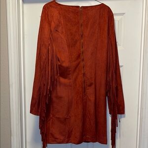 Rust Fringe Suede Dress